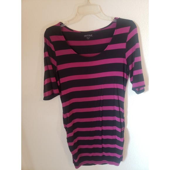 A Pea in the Pod Jackets & Blazers - A Pea in the Pod Maternity Top Medium Magenta Black Striped Ruched Elbow Sleeve